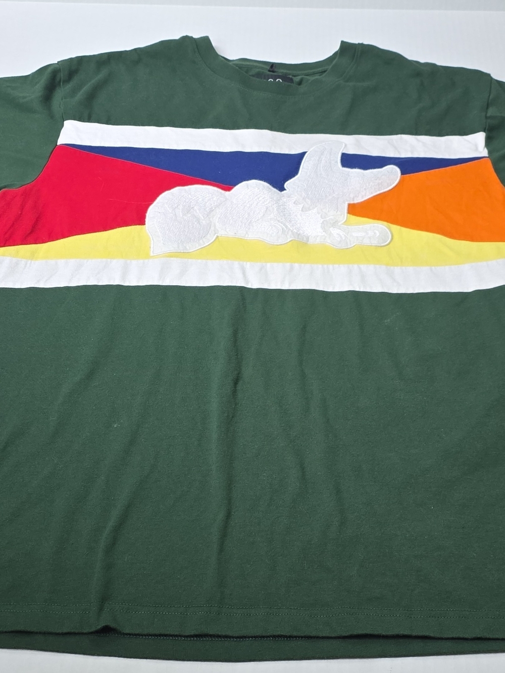 Akoo Dark Green Tee with Rainbow Stripe and White Appliqué